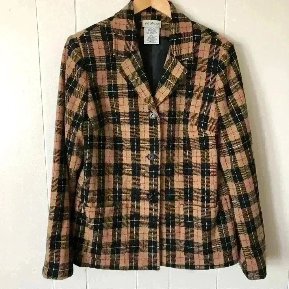 White Stag Lightweight Vintage Plaid Wool Blend Jacket Blazer Size 12